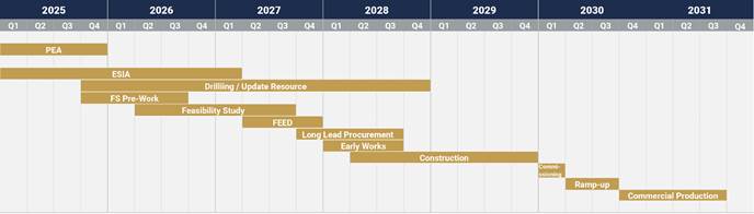 Figure 8: Preliminary Schedule for Boumadine Project Development from PEA to Commercial Production