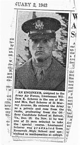 1st Lt. William Scherer in Local Newspaper in 1943