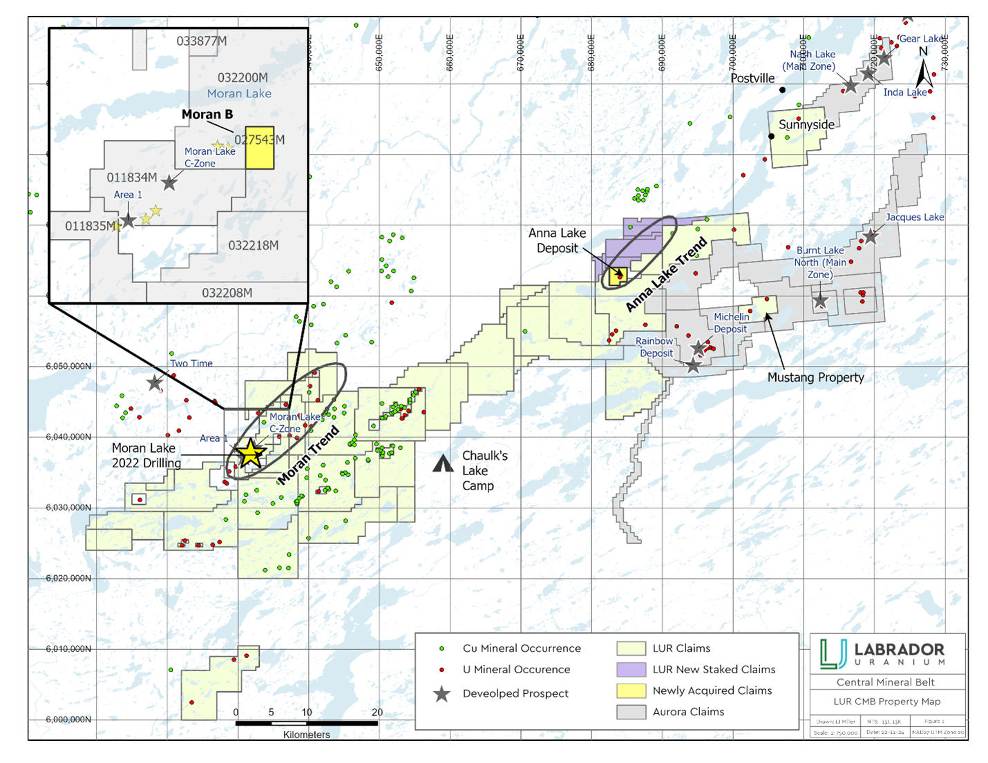 Labrador Uranium Projects and Claims on the Central Mineral Belt in Labrador.