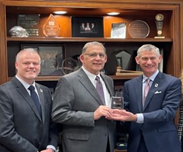 U.S. Senator John Boozman (AR) accepts the 2024 Sentinel Award presented by WPRC Board Member Markin Dornan (L) and Executive Director David Costello (R)