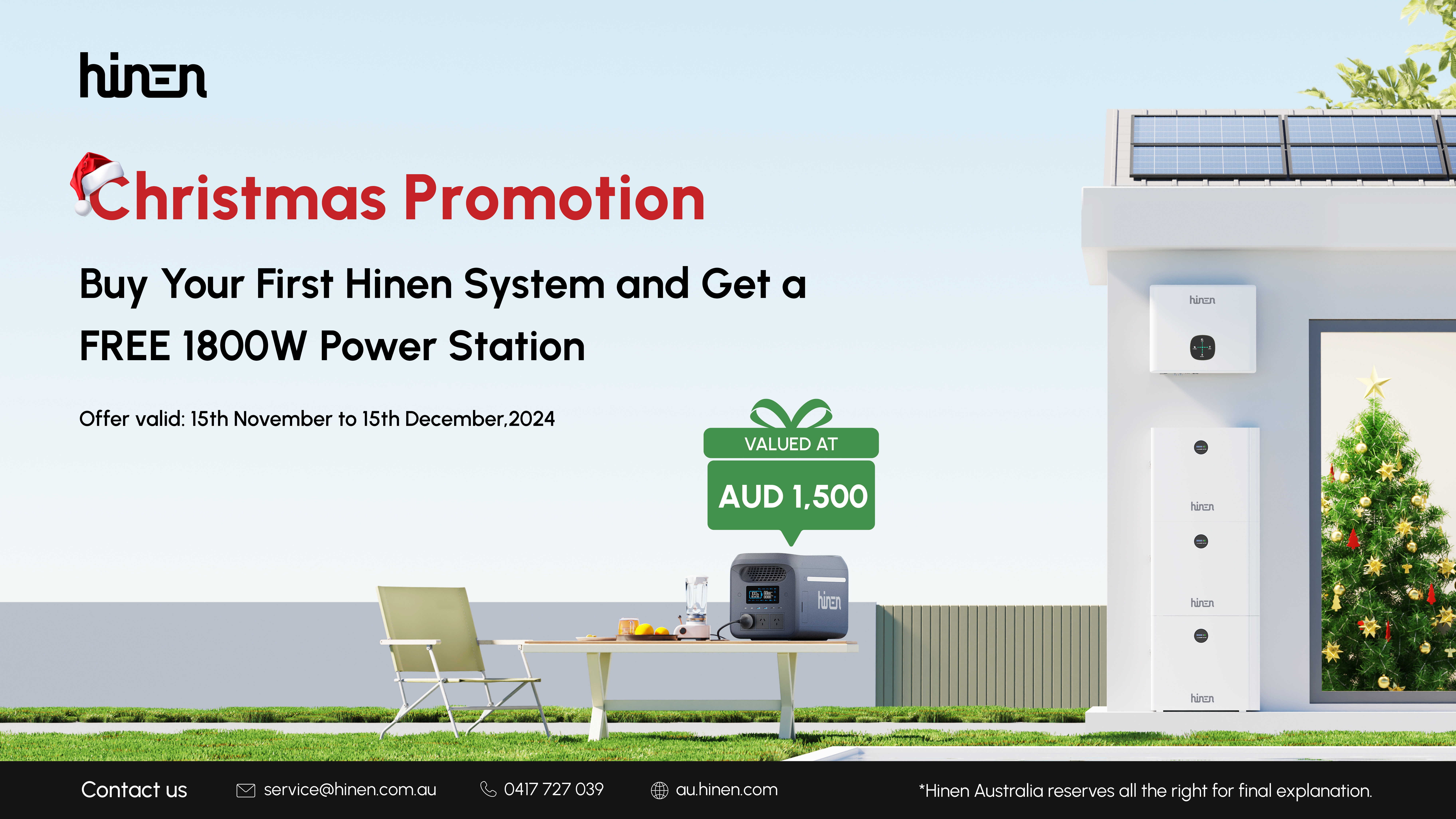 Hinen Australia offers Chrismas Promotion- Buy First Hinen System and Get a FREE 1800W Power Station 