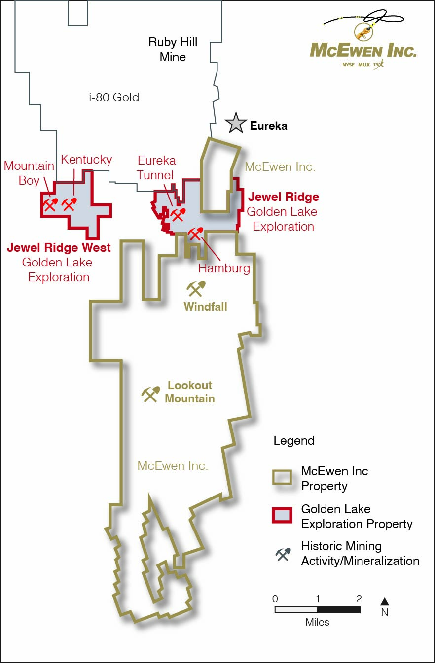 Figure 1. McEwen and Golden Lake Property Locations, Eureka Nevada