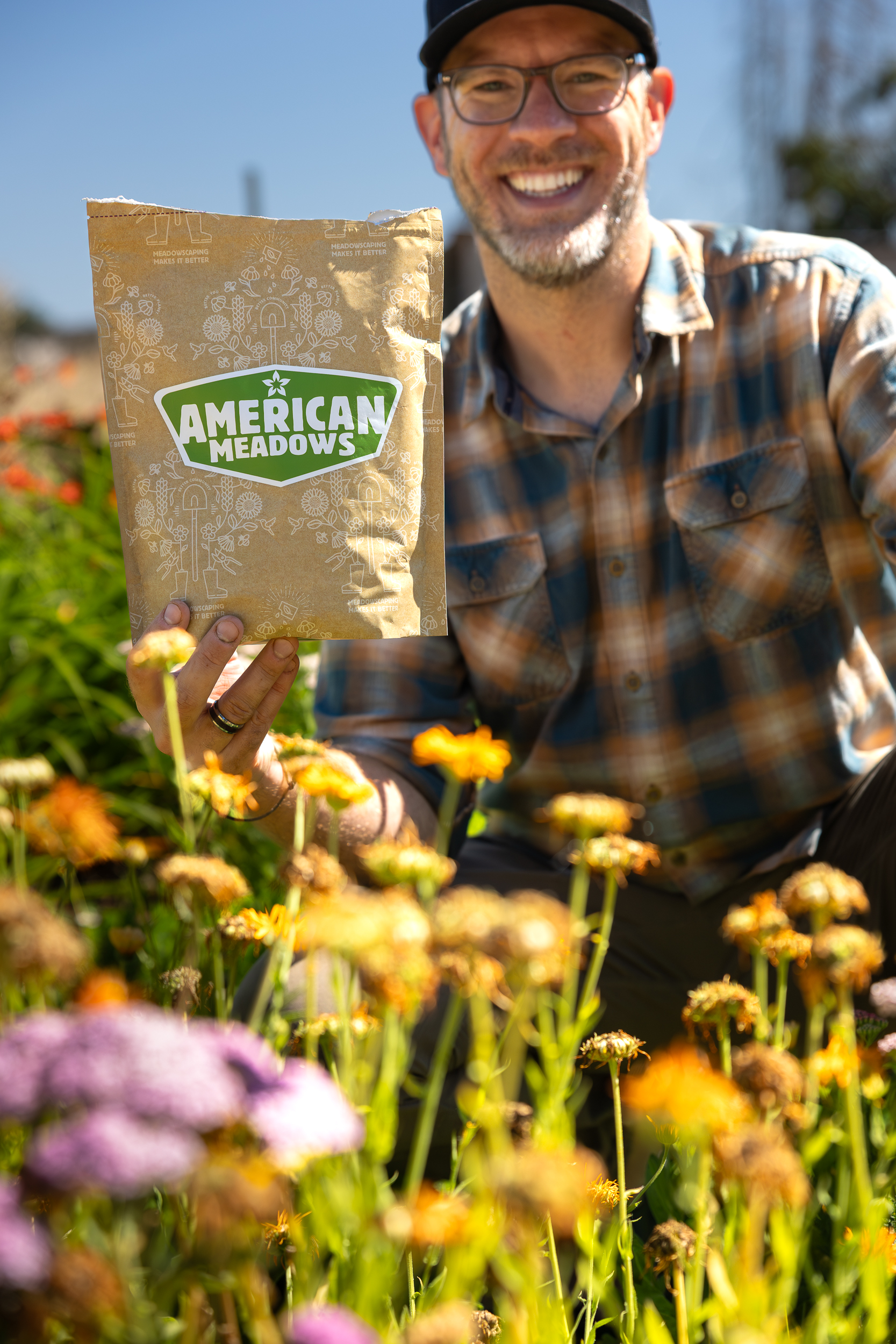 American Meadows customer Ryan Heck of Oregon with his wildflower blooms