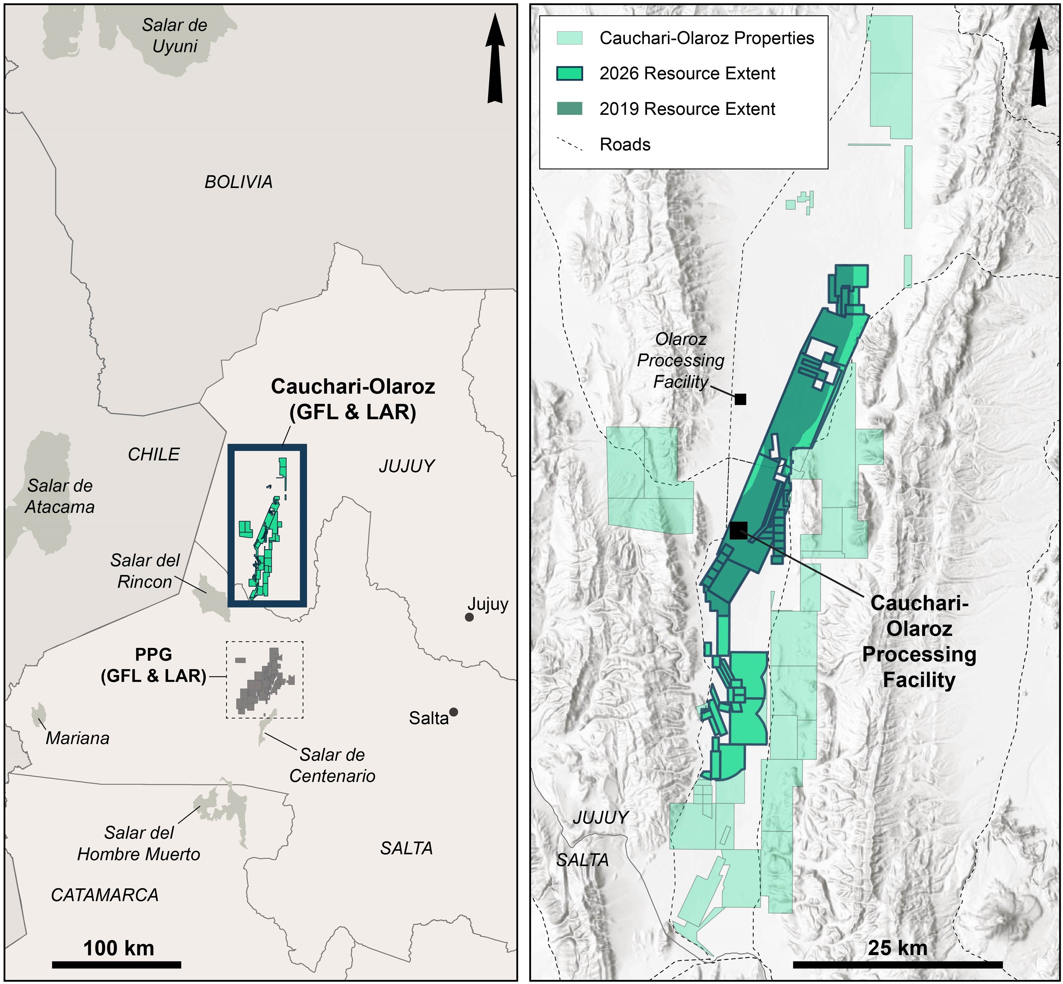 Cauchari-Olaroz Location (Left) and Mineral Resource Extent (Right) Maps image