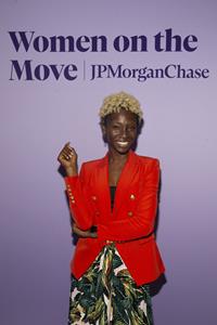 Angelica Ross, Actress, Singer, Advocate, and Founder of TransTech, poses for a photo after speaking at JPMorgan Chase's 8th annual Women's Leadership Day conference at the New York Marriott Marquis on Thursday, Oct 5, 2023 in New York. (Donald Traill/JPMorgan Chase via AP Images)