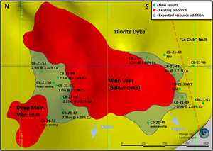 Figure 1. Vue longitudinale de la veine Principale sous le dyke de Corner Bay. 