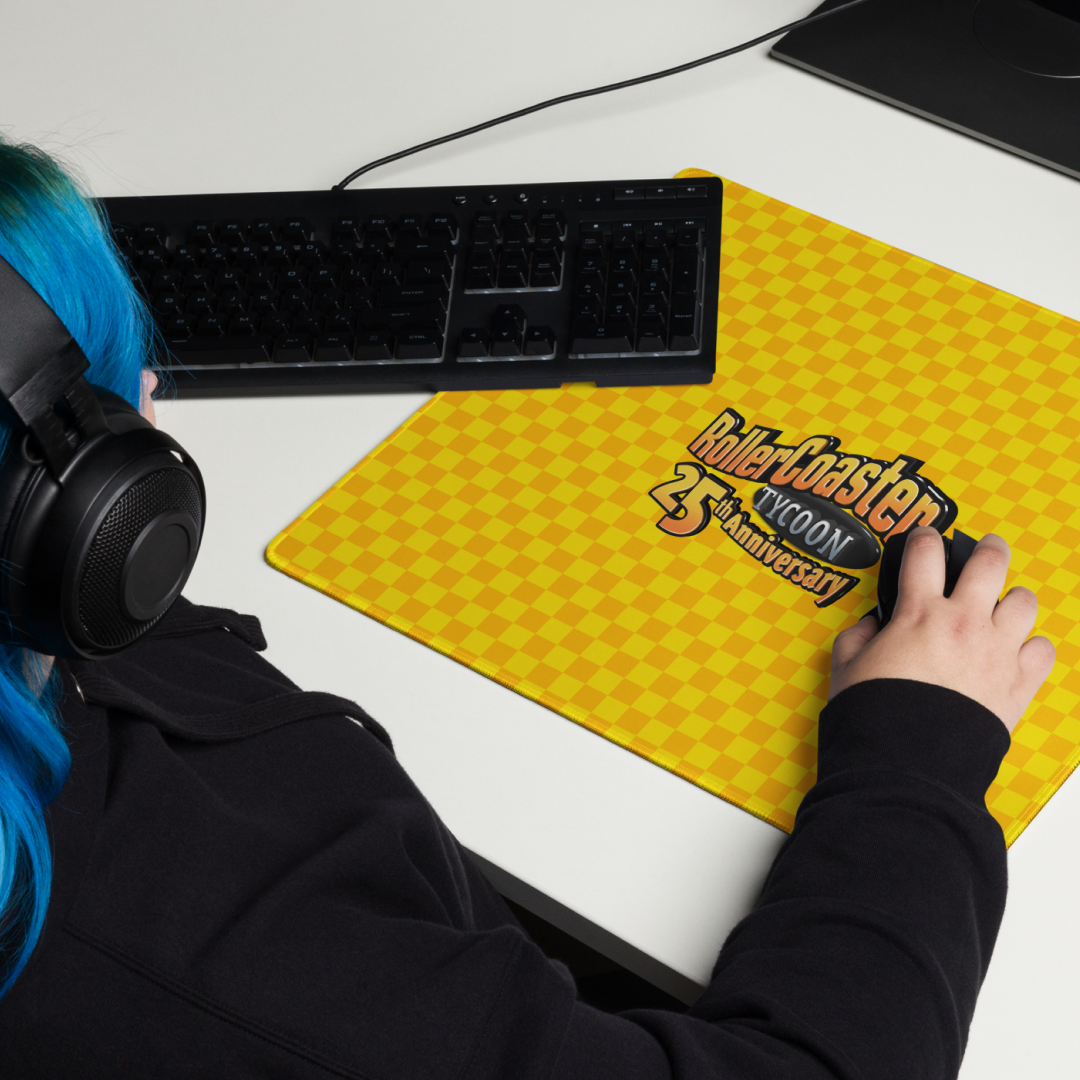RollerCoaster Tycoon 25th Anniversary Mousepad in Yellow with centered logo.