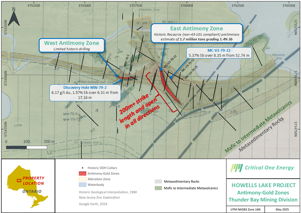 Antimony zones at Howells Lake Project.