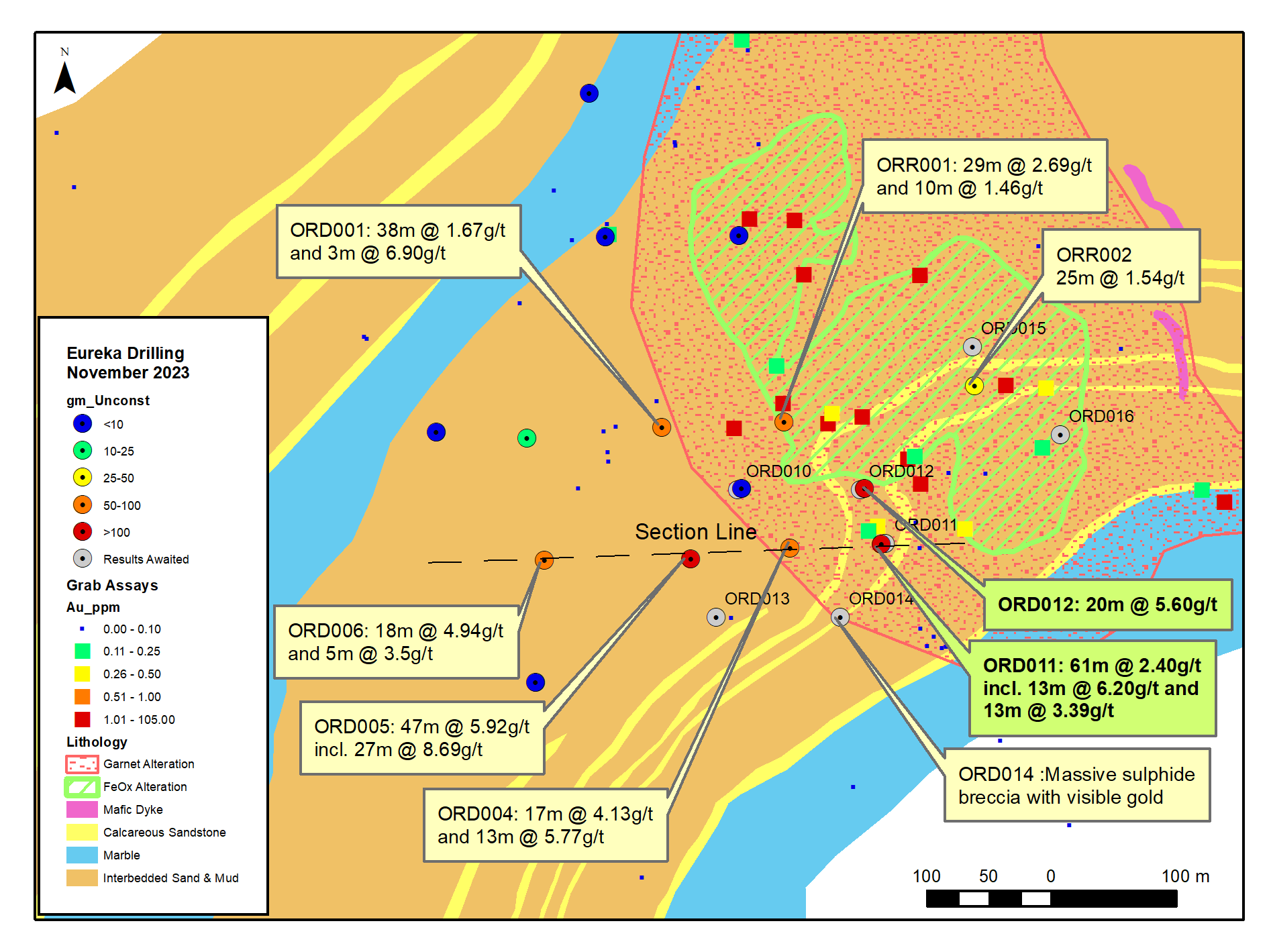 Drill collars and intercepts to date - see Table 1 for full assay results