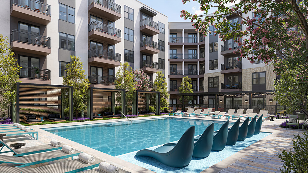 Rendering of the Pool at Merrick on Midway Apartments in Farmers Branch TX