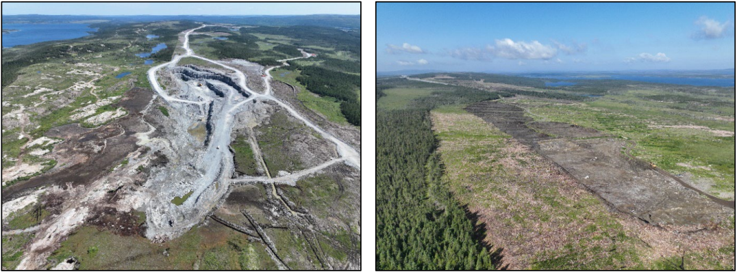 Mining at the Leprechaun Pit (left, looking NE) and Overburden Removal at Marathon Pit (right, looking SW), July 2023