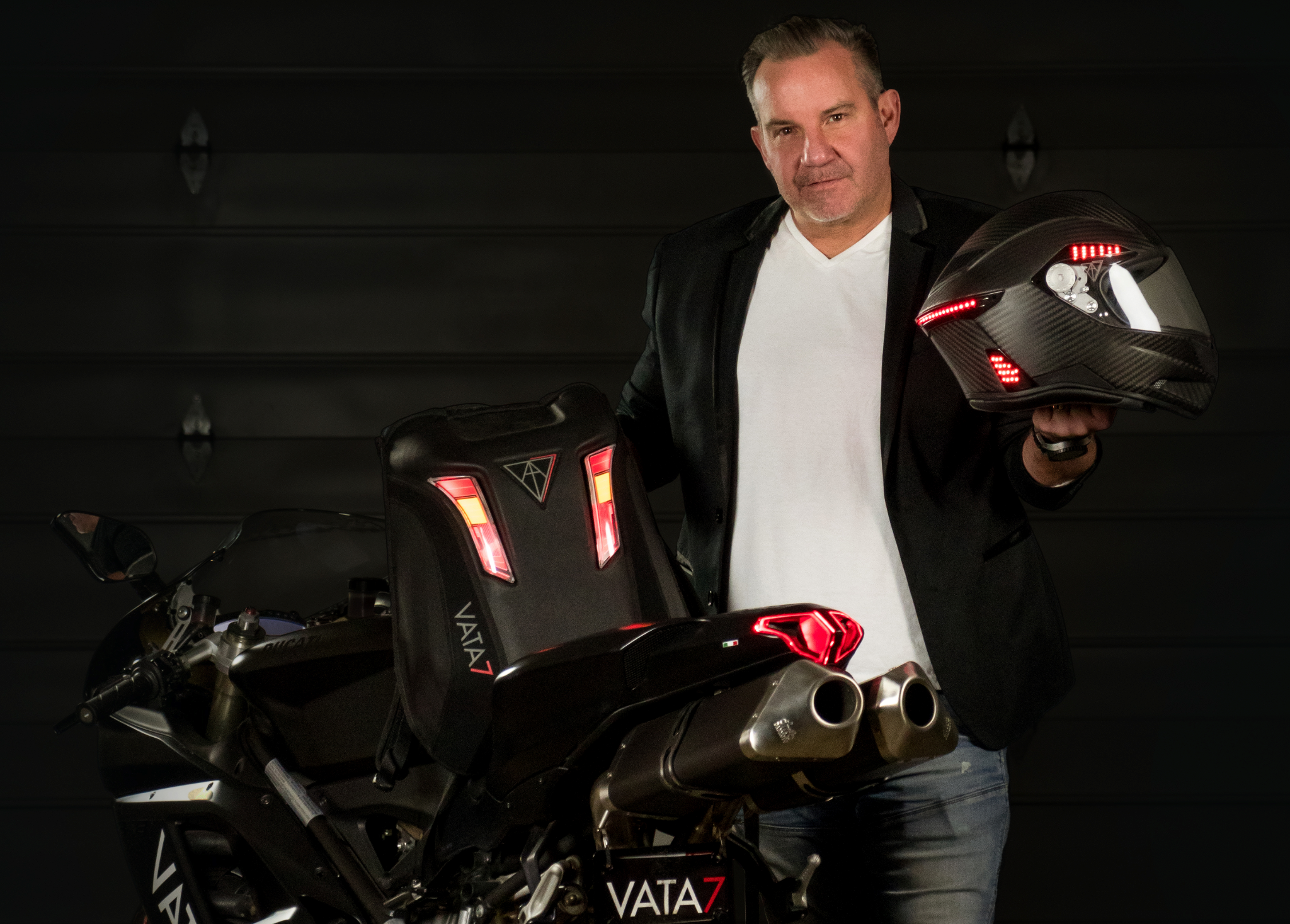 Brian Jon Garvey with VATA7’s X1 Smart LED Helmet & GEN2 Smart LED Tech Pack