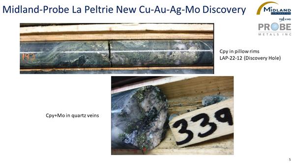 Figure 6 Midland Probe La Peltrie New Cu-Au-Ag-Mo Discovery