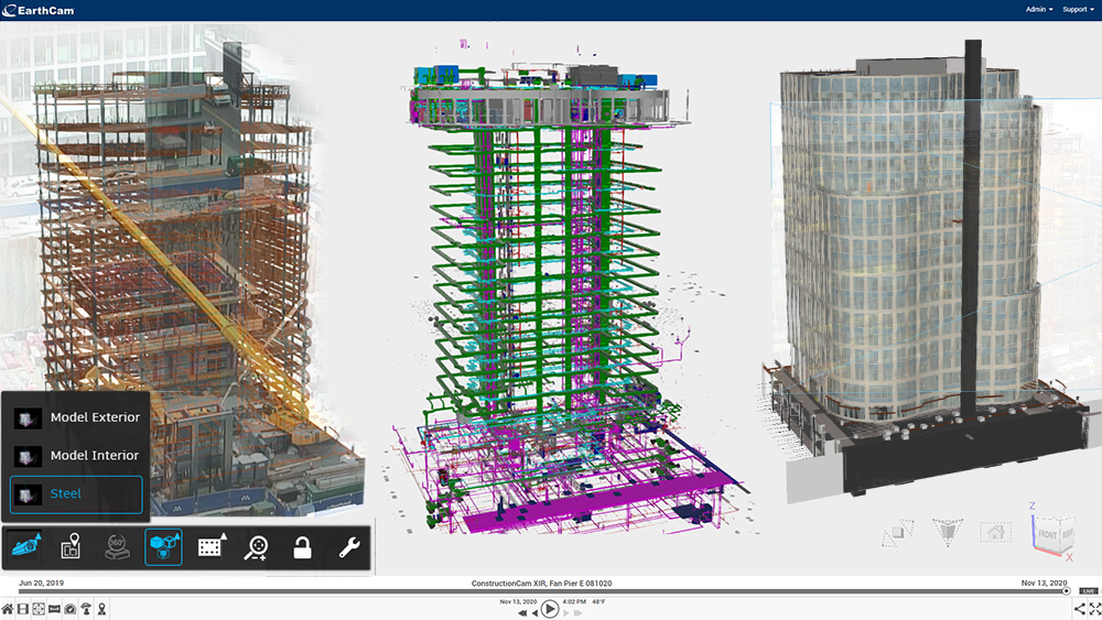 EarthCam live camera streams meshed with model views, using View Builder.