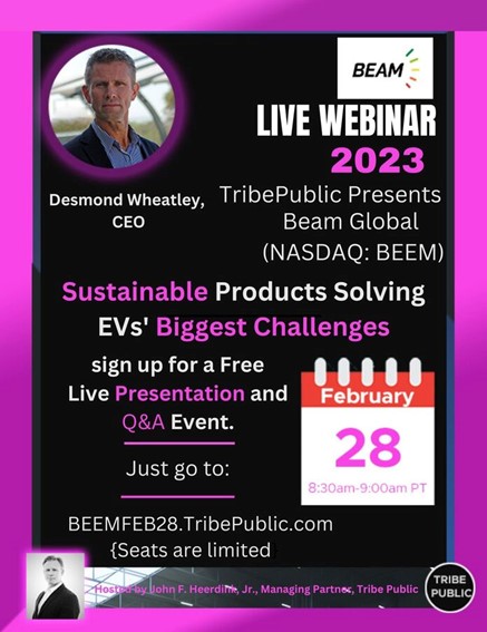 Tribe Public’s Webinar Event Featuring Beam Global’s CEO Desmond Wheatley