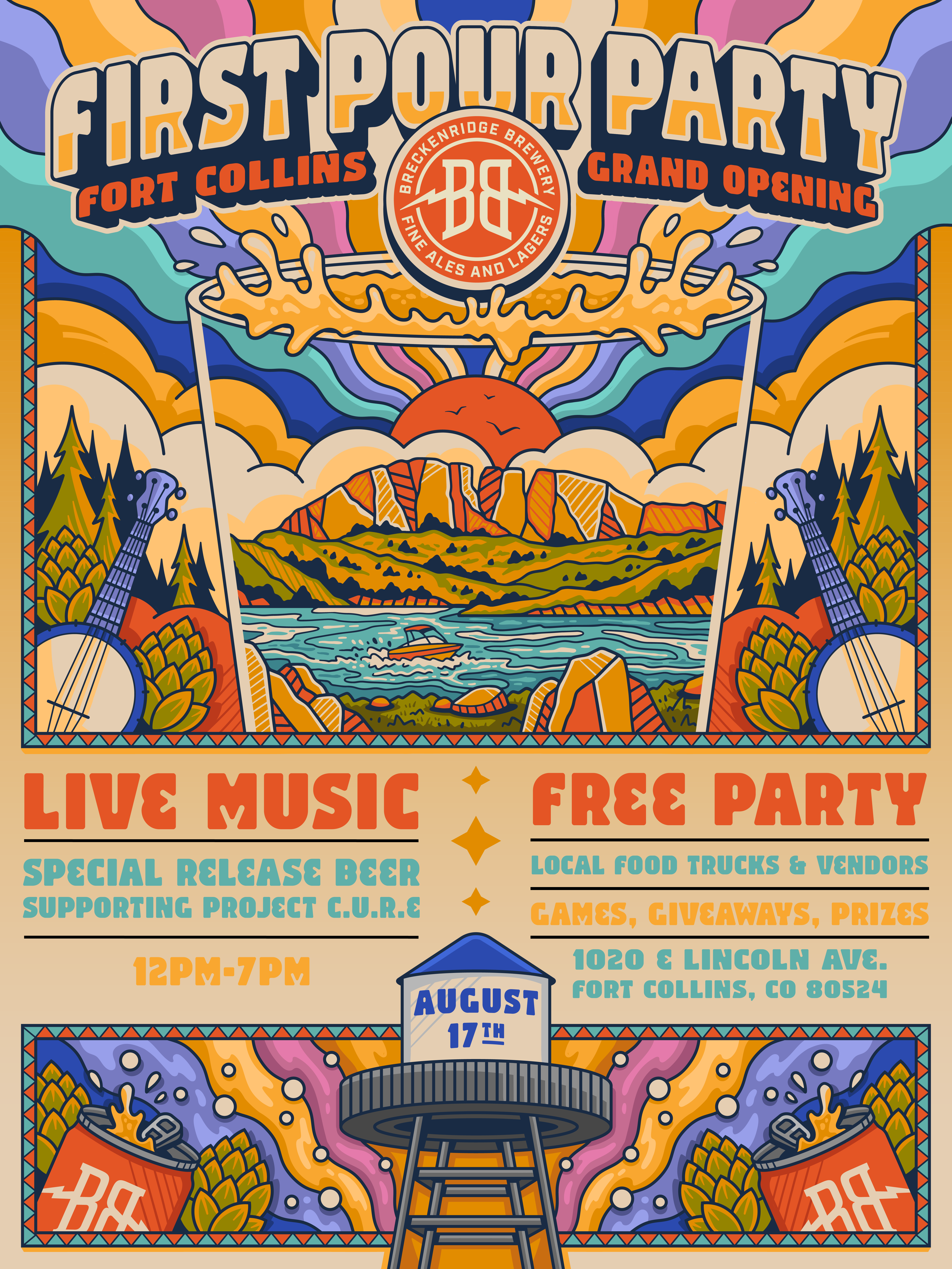 Official Poster for the 'First Pour Party' Hosted by Breckenridge Brewery
