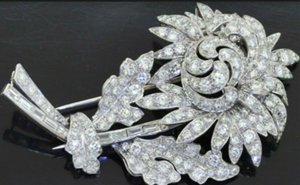 Antique heavy platinum exquisite 16.0CTW VS diamond cluster large flower brooch. Sold for $7,100 at last week’s SFLMaven Famous Thursday Night Auction