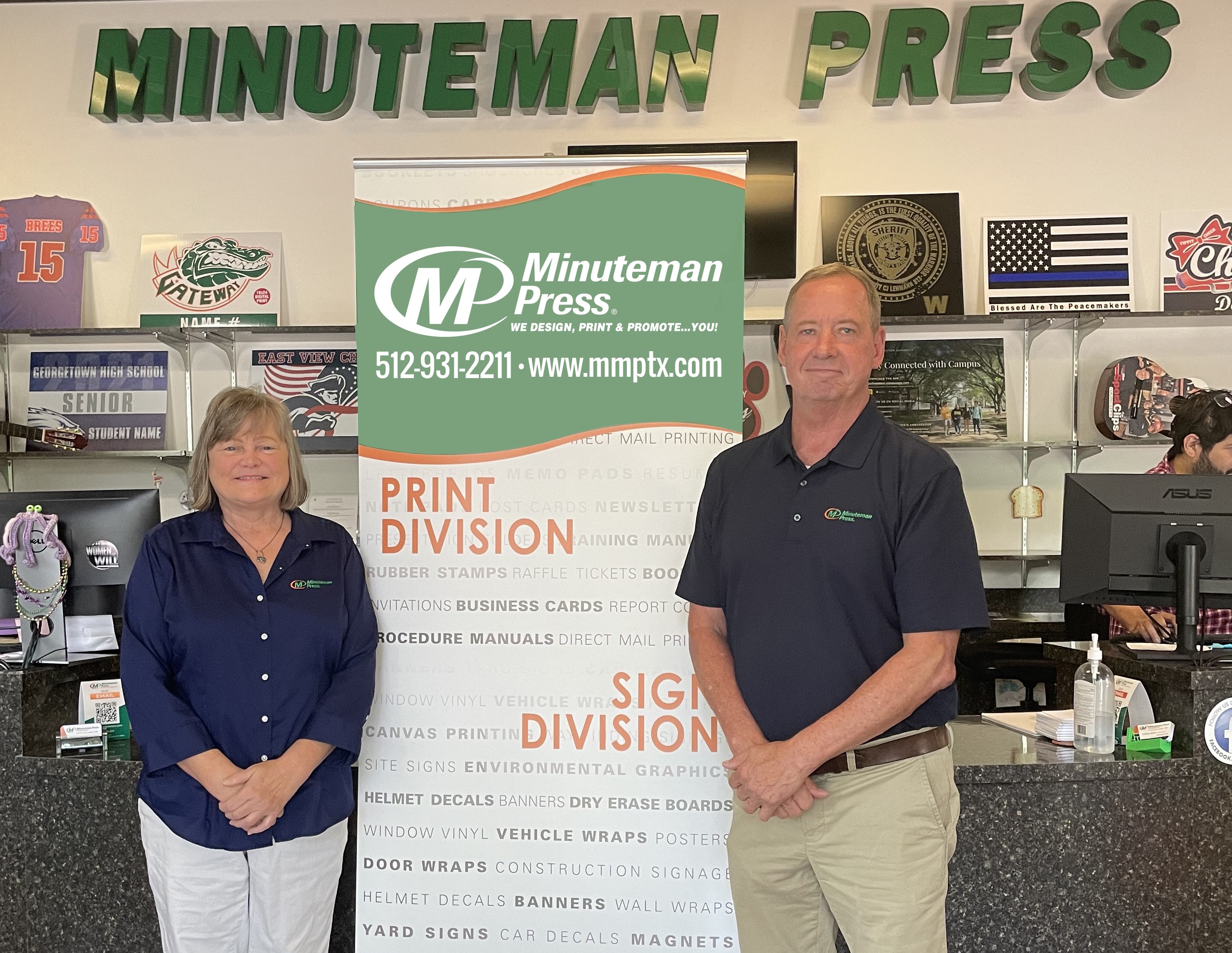 Minuteman Press franchise owners Rhonda and Will Norris at their Georgetown, Texas location.