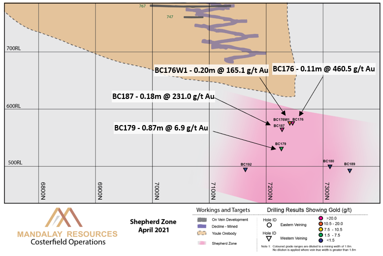 Figure 7. Longitudinal section with the Western Veining of the Shepherd zone in focus.