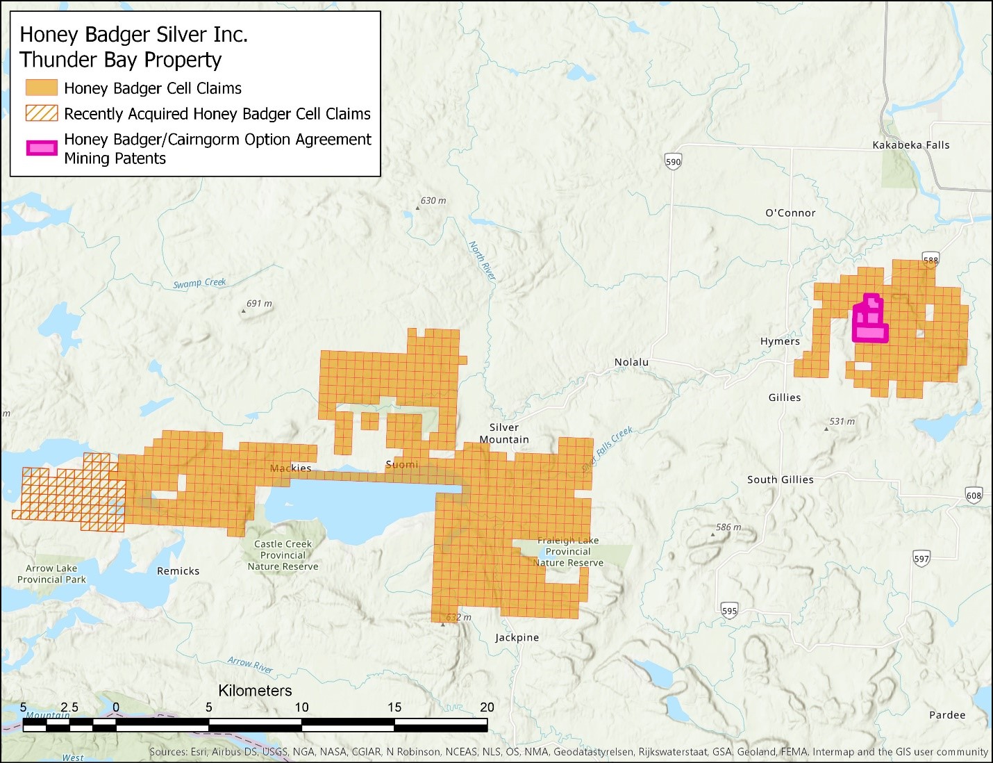 Figure 1: Map depicting Honey Badger's Property, Thunder Bay Silver District