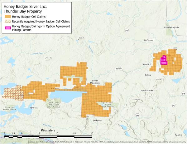 Figure 1: Map depicting Honey Badger's Property, Thunder Bay Silver District