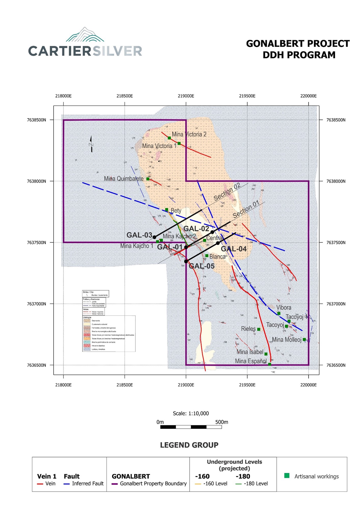 Geology Plan Map of Gonalbert Property Showing Locations of Planned Drill Holes