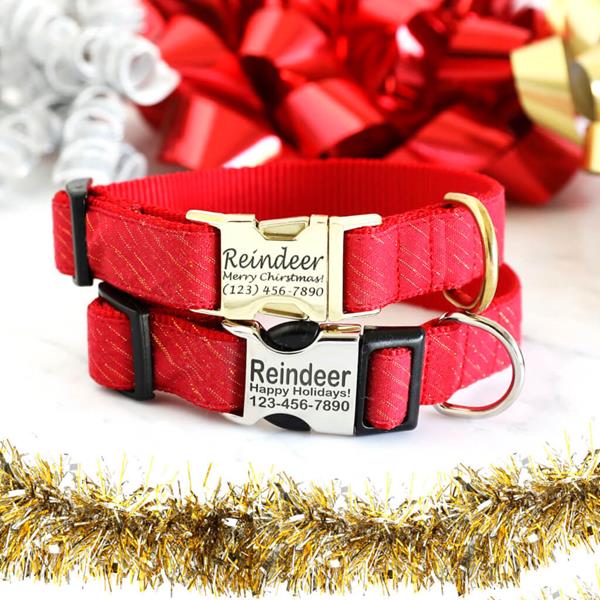 Santa Holiday Collar Red Christmas Collar Santa and Reindeer Christmas Dog Collar