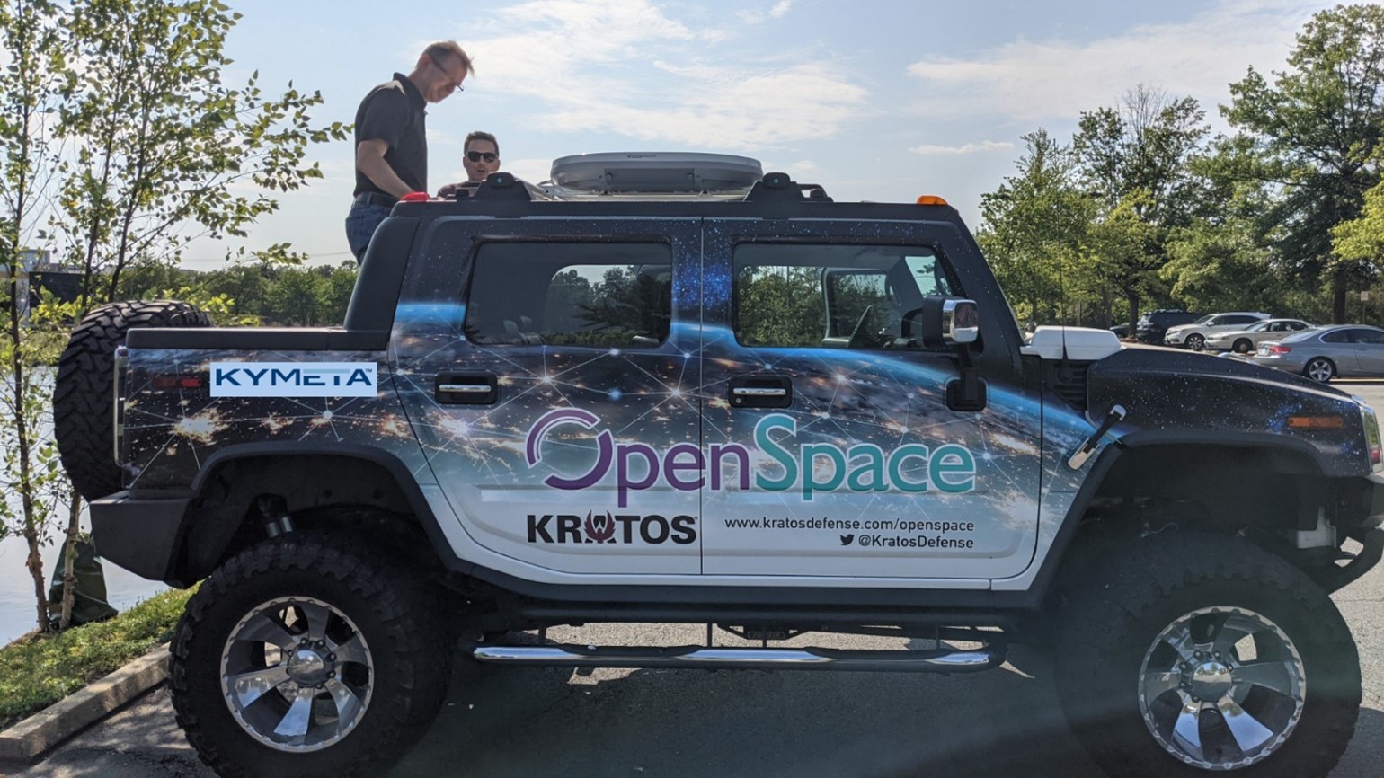 Kymeta electronically steered antenna (ESA) mounted inside a tactical H2 vehicle