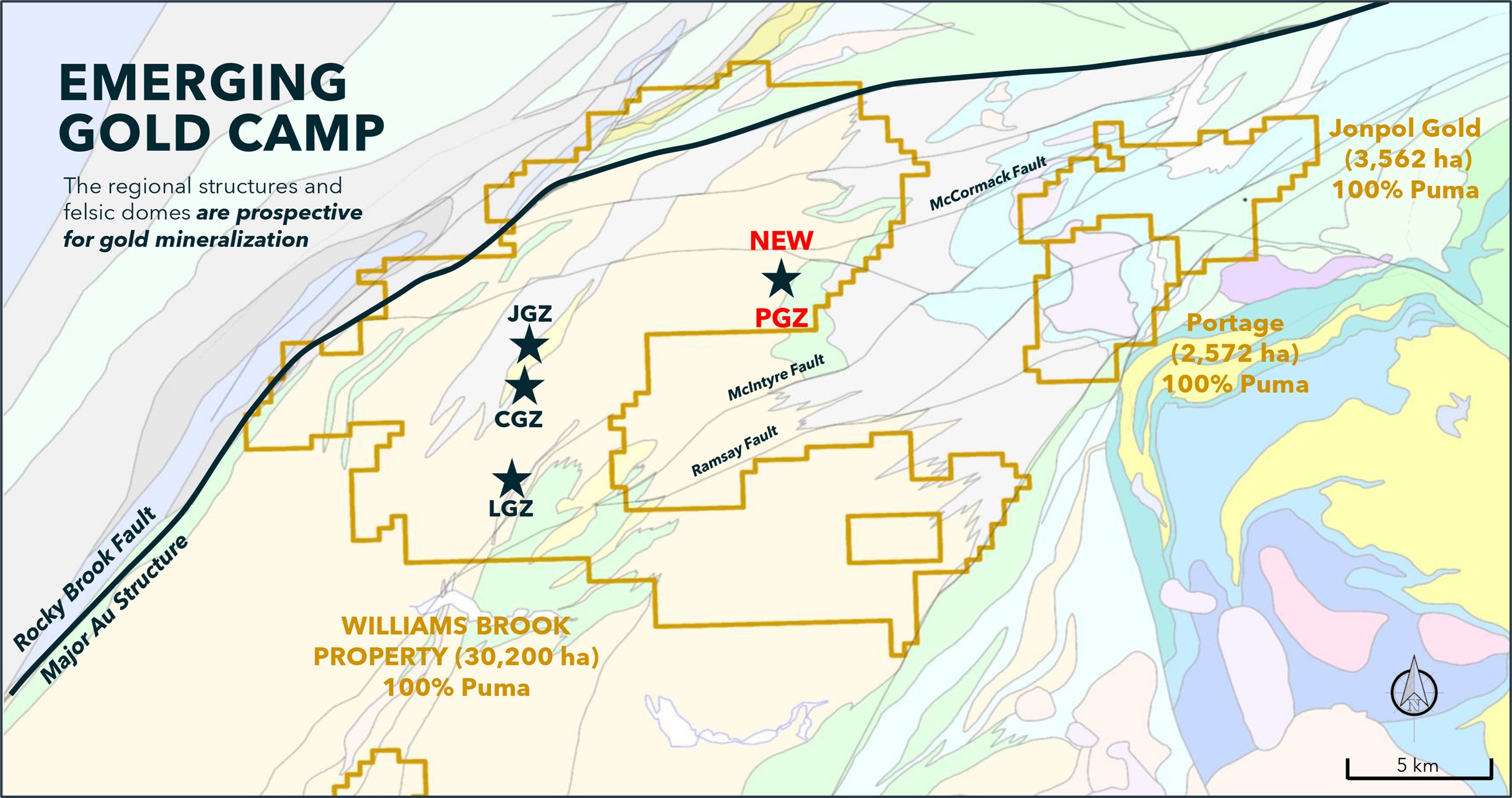 Main Gold Zones of the Williams Brook Property