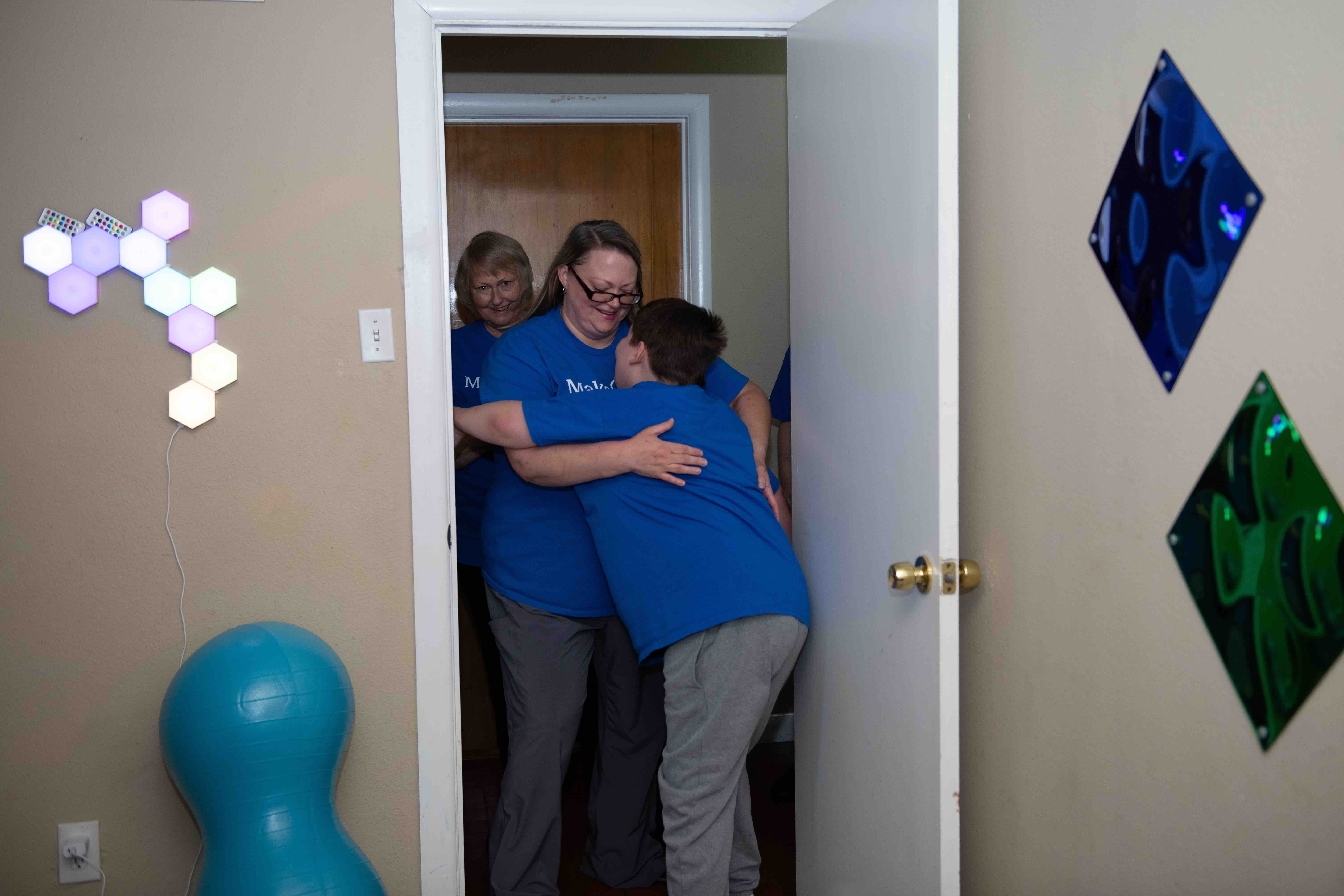 Jonathan and his mom Christalyn see the sensory room for the first time.