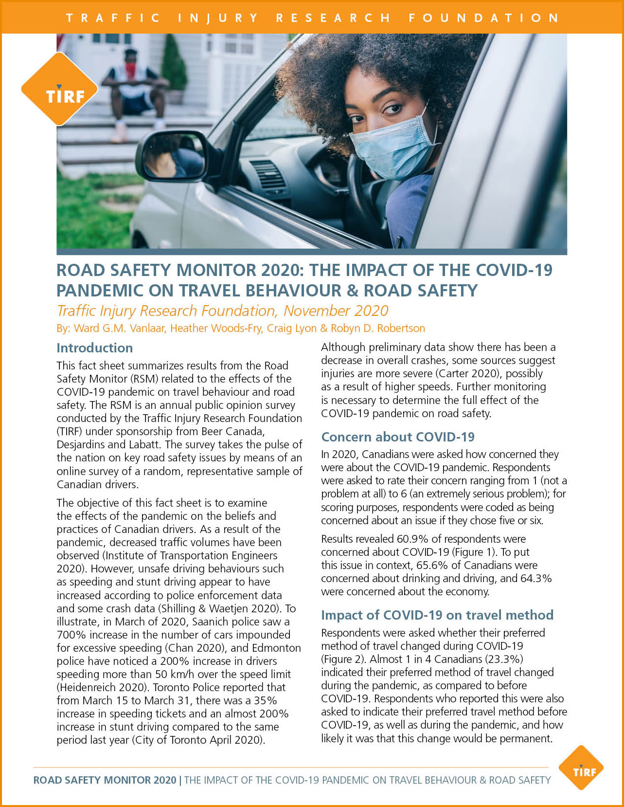 Road Safety Monitor 2020: The Impact of the COVID-19 Pandemic on Travel Behaviour & Road Safety