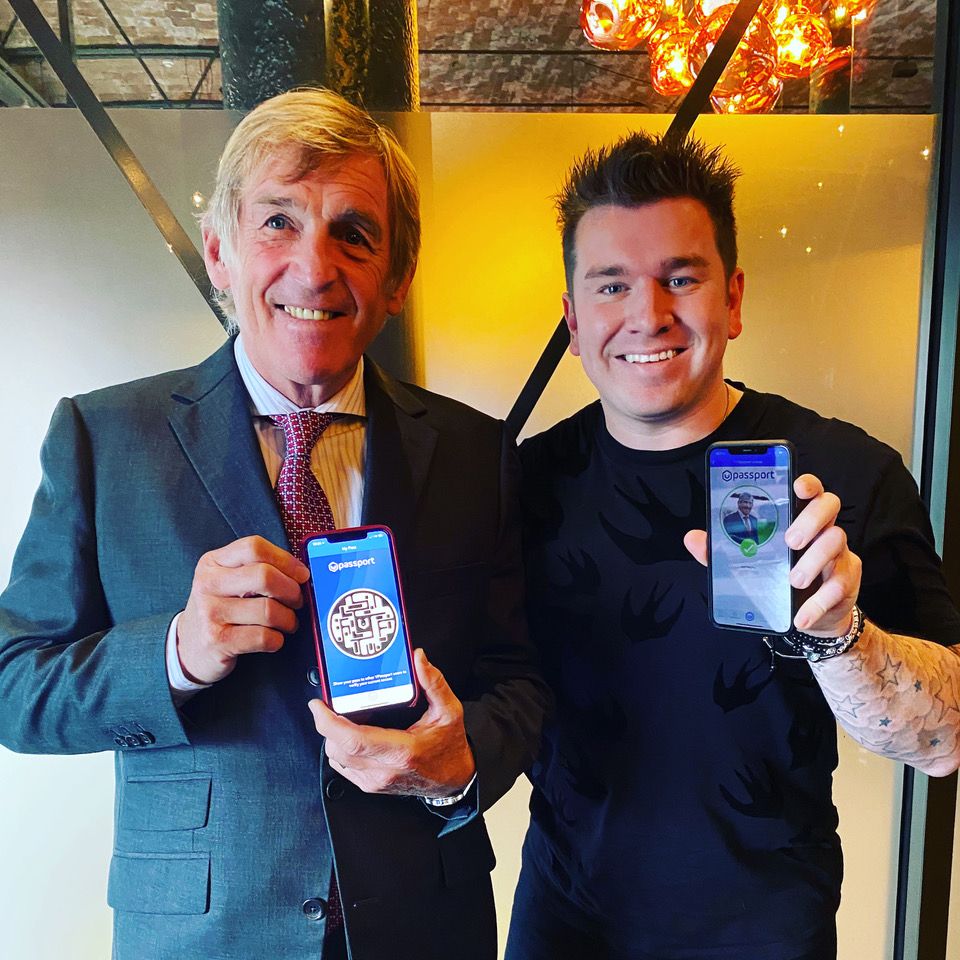 SIR KENNY DALGLISH MBE with tech entrepreneur Louis-James Davis, developer of the V-Health Passport™