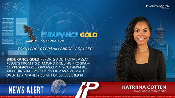 Endurance Gold reports additional assay results from its diamond drilling program at Reliance Gold Property in southern BC, including intersections of 7.65 gpt gold over 12.7 m and 7.55 gpt gold over 8.9 m: Endurance Gold reports additional assay results from its diamond drilling program at Reliance Gold Property in southern BC, including intersections of 7.65 gpt gold over 12.7 m and 7.55 gpt gold over 8.9 m