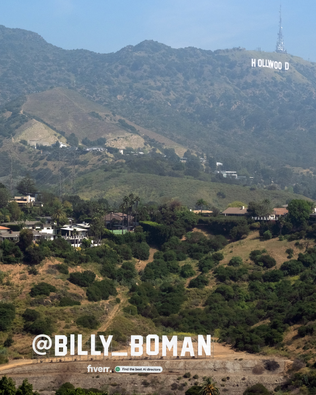 Launch of Fiverr 's new AI Video Hub Kicks off with Billy Boman installation and Hollywood sign 