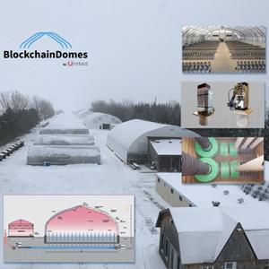 Campus and Interior Views of UnitedCorp Blockchain Domes and Rendering of Adjacent Greenhouses May 17