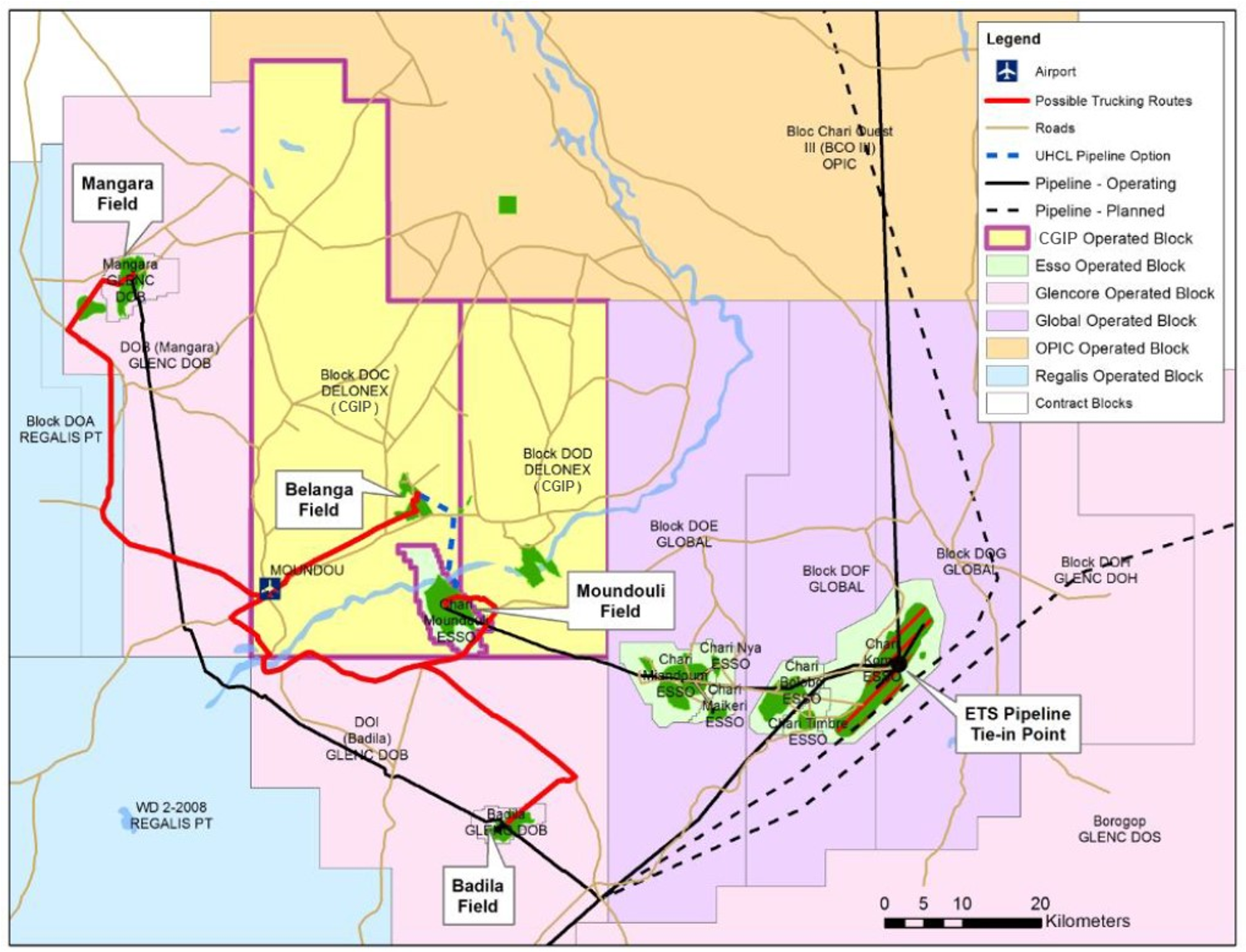 Doba Basin, Chad Exploration/Exploitation Blocks and Oil Fields