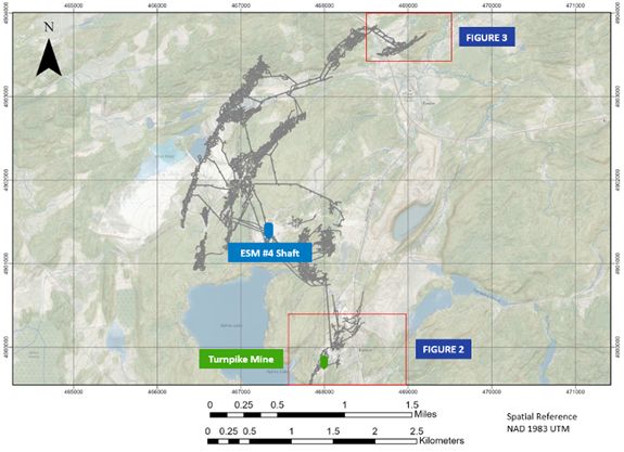 Location of Drilling area relative to ESM #4 and Turnpike (formerly Sphaleros). With the location of Figures 2 and 3 highlighted.