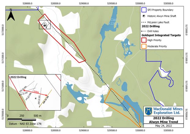 Phase 1 drilling by MacDonald Mines along the Alwyn Mine Copper-Gold Trend.