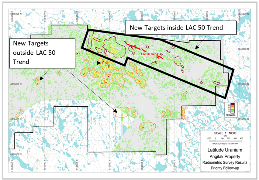 New potential drill target identified inside & outside Lac 50 Trend by Radiometric Survey