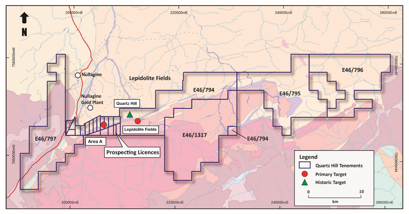 Quartz Hill Project area showing tenure and priority exploration areas.