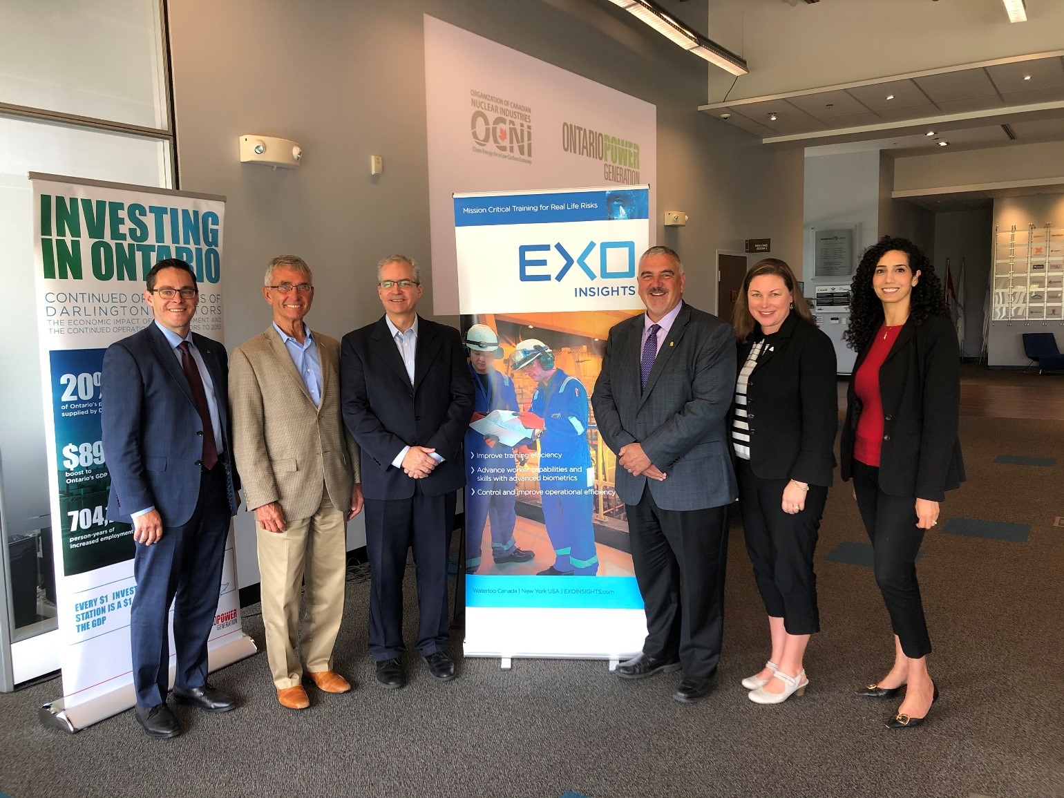 From left to right: Pat Dalzell (Bruce Power), Ron Oberth (OCNI), Fernando Muniz-Simas (EXO Insights), Dave Jaworsky (Mayor, City of Waterloo), Catherine Fife (MPP, Region of Waterloo), Marlene Khalil (OPG)