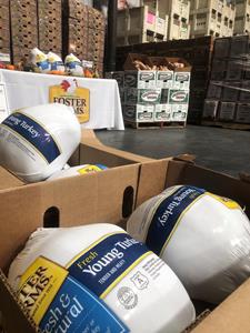 Foster Farms donated turkeys pictured in food bank warehouse November 2021