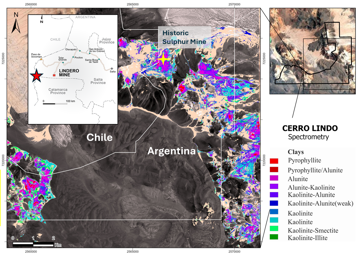Cerro Lindo, Argentina: Location and spectral imagery 