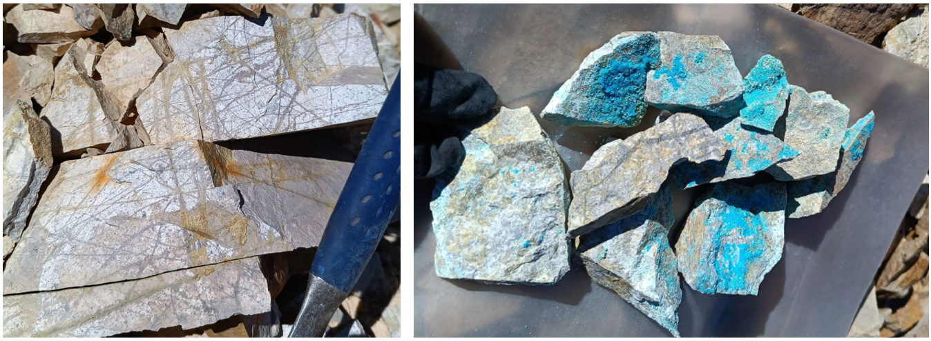 Figure 5 – Quartz Stockwork Veining and Copper Oxides Identified at Surface in Porphyry Copper System 3 Kilometers East of Los Azules
