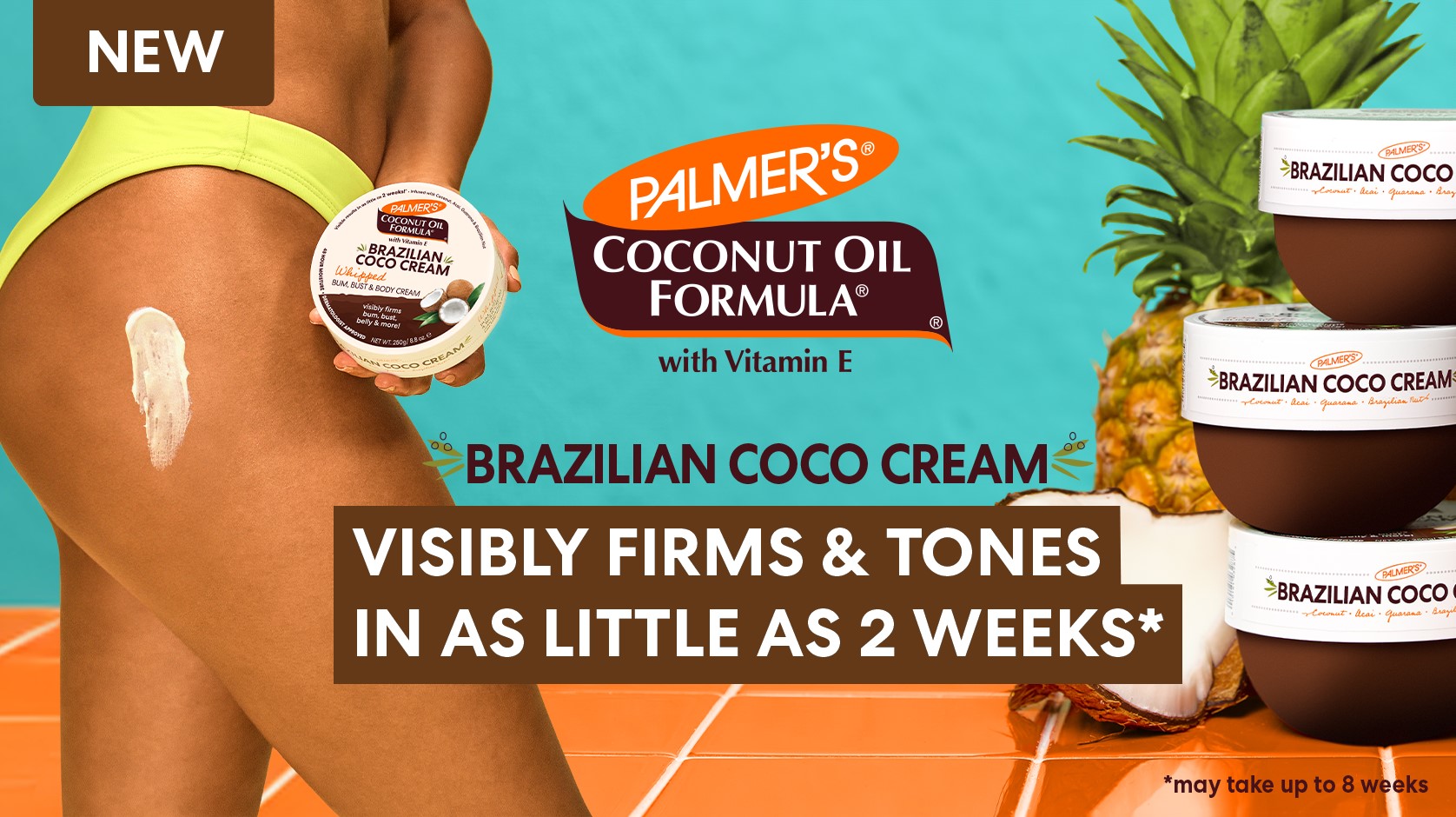 New Palmer's Brazilian Coco Cream for visibly firmer skin in as little as 2 weeks* 