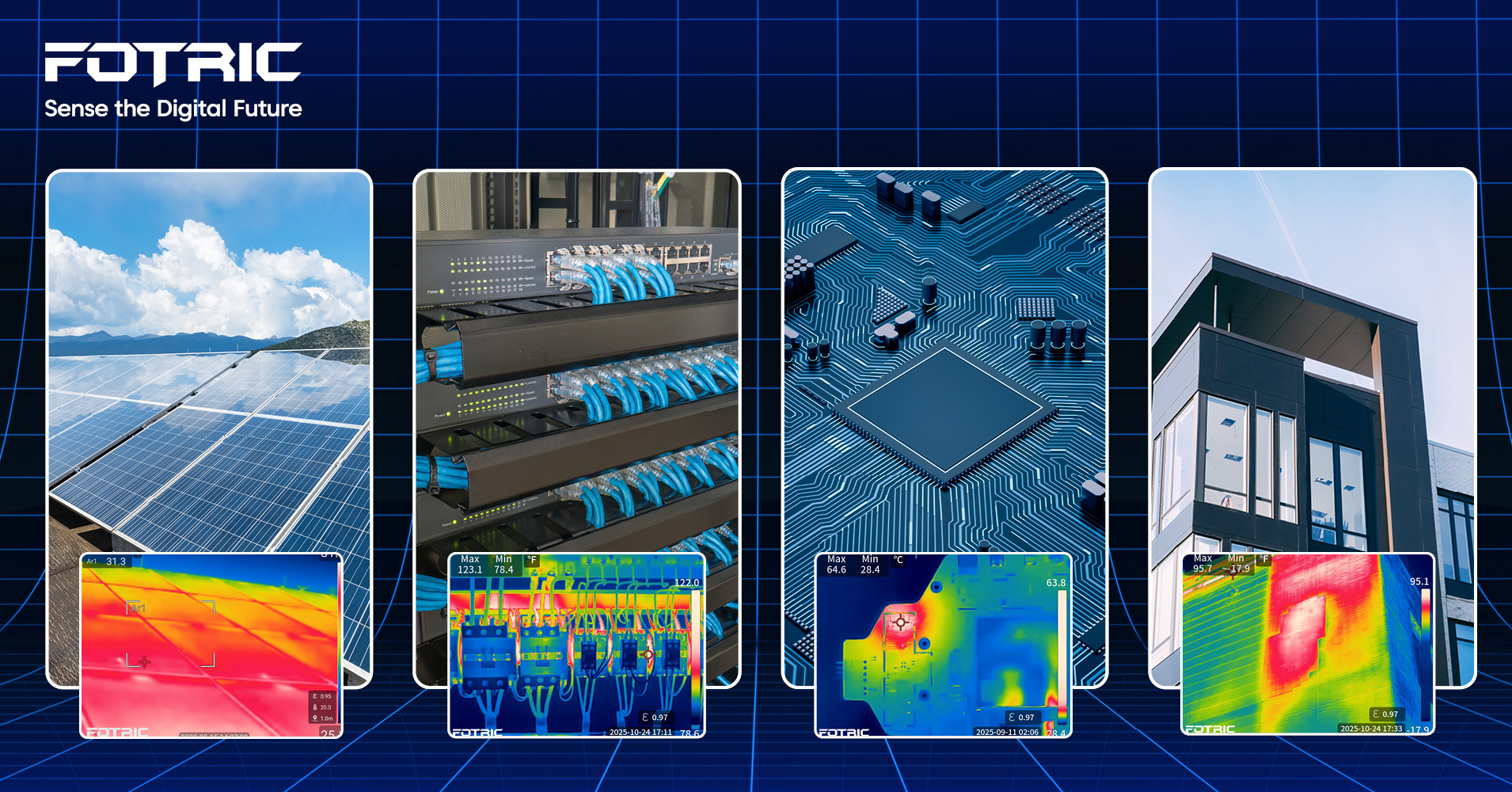 Visual collage showing the FOTRIC TK6 used in HVAC, electrical, mechanical, energy maintenance, and electronics inspection scenarios.