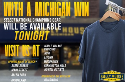 Graphic showcasing the 10 locations in Michigan that will open if the Wolverines win