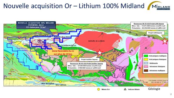 Figure 2 Nouvelle acquisition Or-Lithium 100% Midland