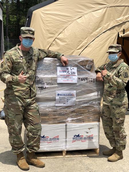 National Guard Troops conducting COVID-19 related missions receive jumbo care packages from Operation Gratitude. Image courtesy of Georgia National Guard. 