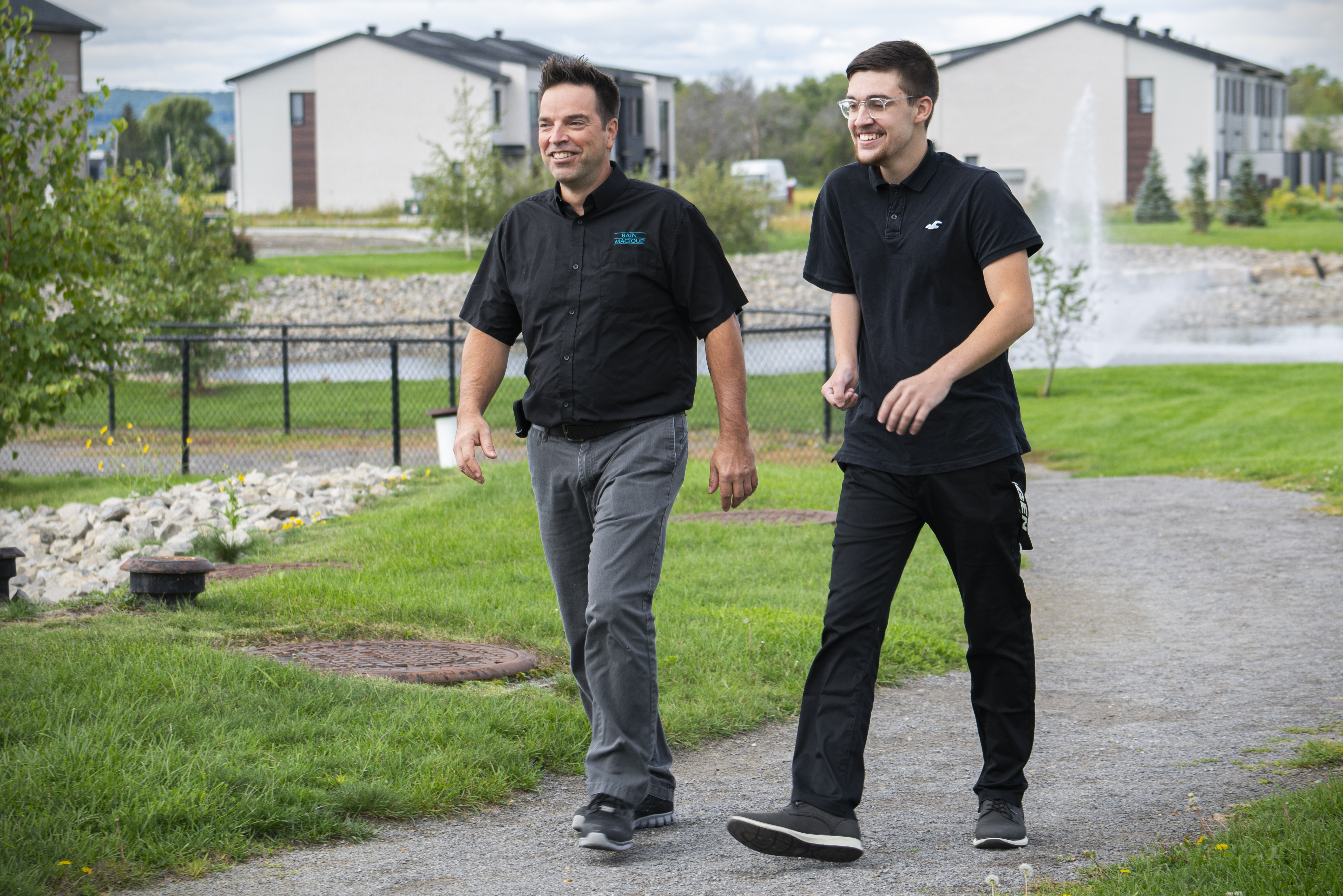 Christian Cote and son Benjamin take a stroll together 